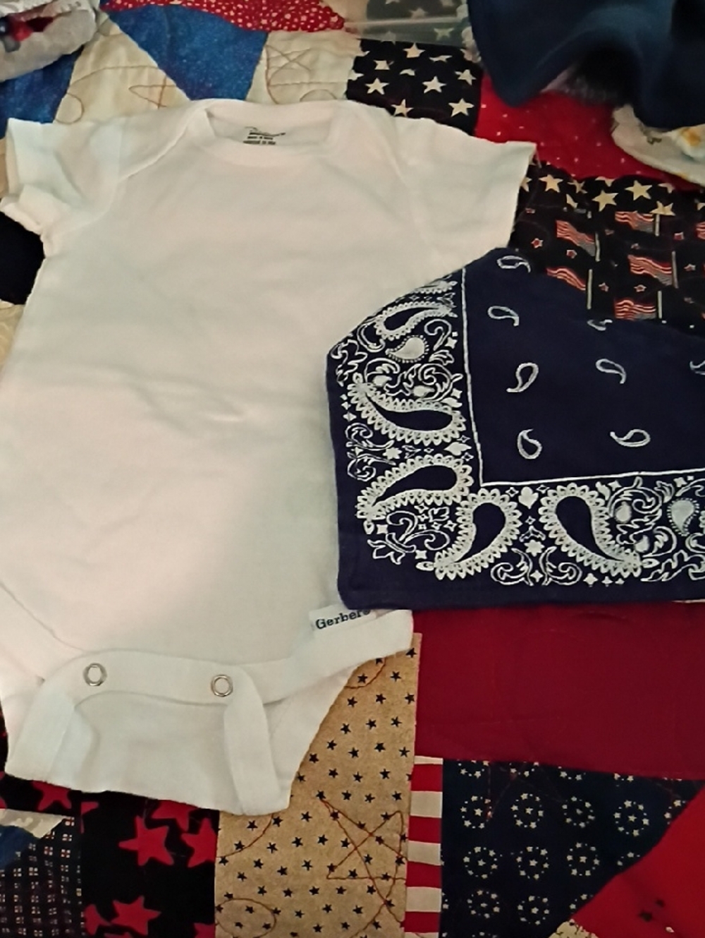 Gerber White Onesie with Navy Paisley Bandana